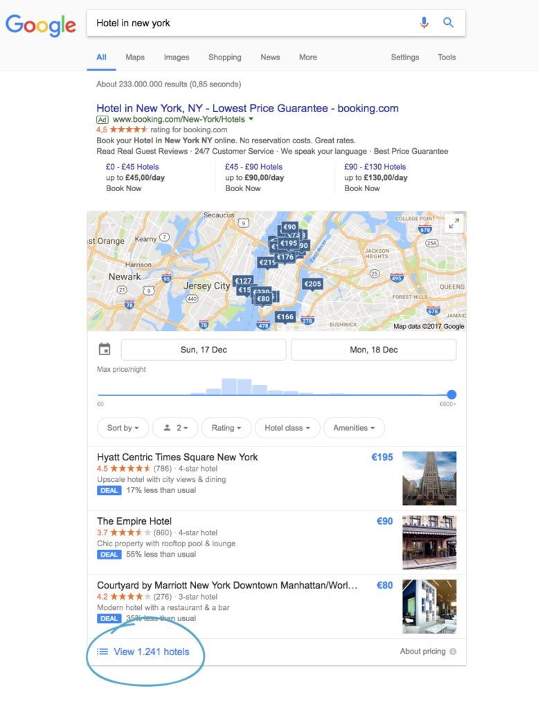 Google Hotel Ads generic search